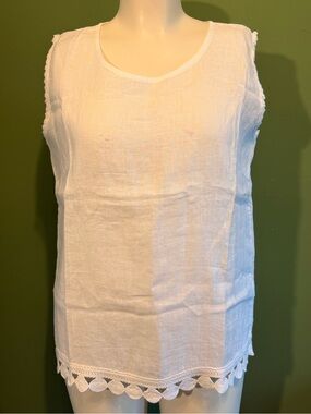 Charlie B Classic White 100% Linen Sleeveless Top minimalist XL